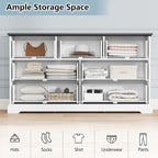 7 Drawer Dresser for Bedroom, 57" Wide Wooden Chest of Drawers, Rustic Farmhouse Dresser with Large Drawers & Metal Handles, Modern Storage Organizer for Closet, Living Room, Hallway, White