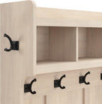 Bush Home Woodland 40W Hall Tree and Shoe Storage Bench with Shelves in White Washed Maple, Cubbies and Coat Hooks for Foyer, Mudroom or Entryway