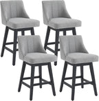 27'' Counter Height Bar Stools Set of 2, Swivel Bar Stools with Backs, Modern Fabric Bar Stools for Kitchen Island, Solid Wood Legs, Adjustable Feet (Fabric - Dark Gray, Set of 2-27" H)