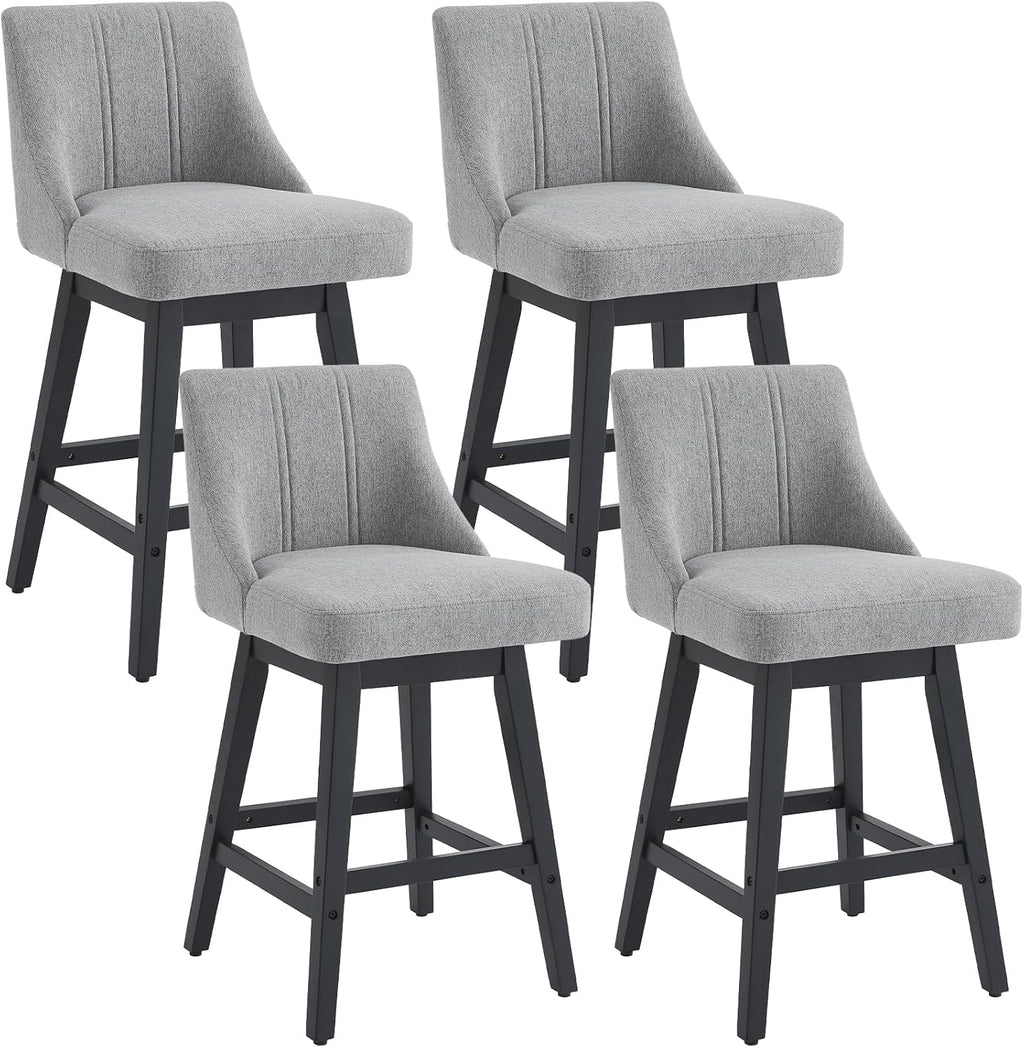 27'' Counter Height Bar Stools Set of 2, Swivel Bar Stools with Backs, Modern Fabric Bar Stools for Kitchen Island, Solid Wood Legs, Adjustable Feet (Fabric - Dark Gray, Set of 2-27" H)