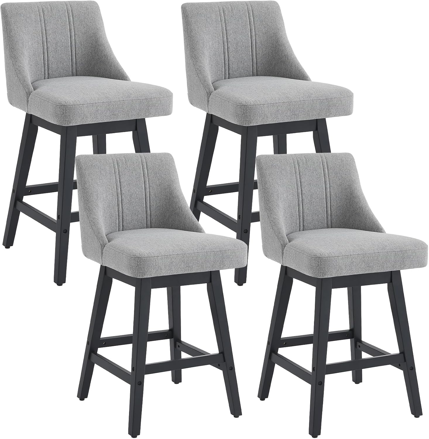 27'' Counter Height Bar Stools Set of 2, Swivel Bar Stools with Backs, Modern Fabric Bar Stools for Kitchen Island, Solid Wood Legs, Adjustable Feet (Fabric - Dark Gray, Set of 2-27" H)