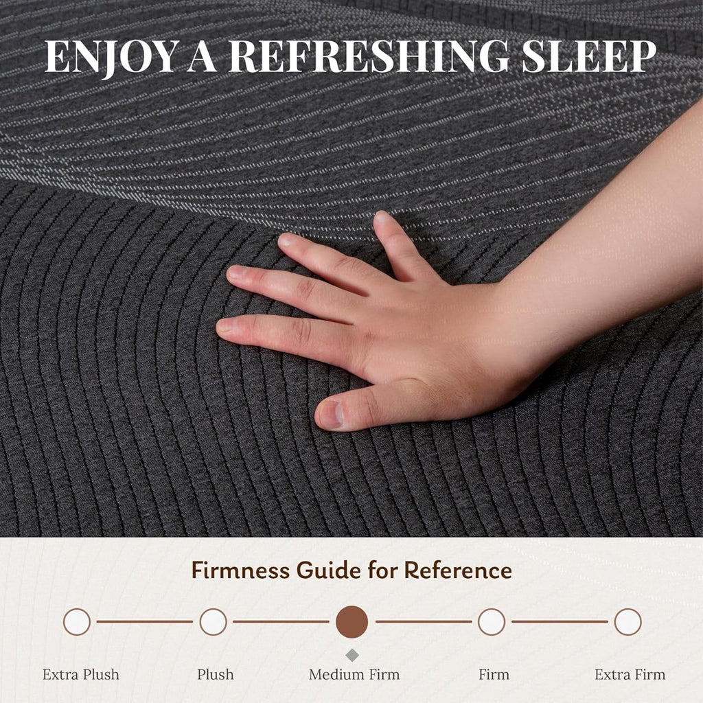 CH Charme House 12 Inch Queen Mattress, Bamboo-Charcoal Memory Foam Mattress, Cooling & Pressure Relief, Bed in a Box, Foam Made in USA & CertiPUR-US Certified, 60'x80'x12', Black
