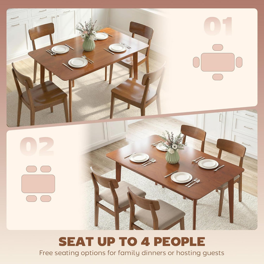 HOMCOM 47" Mid-Century Modern Dining Table for 4, Rectangular Kitchen Table with Wood Grain Finish, Tapered Legs, Wood Frame for Small Spaces, Dining Room, Apartment, Easy to Assemble, Walnut