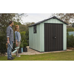 Oakland 7 x 7 FT Rustic Worn Wooden Texture Storage Shed with High Ceiling And Victorian Window