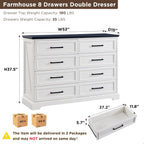 ACCOHOHO Farmhouse 8 Drawers Dresser Chests for Bedroom,52" Wide Wood Rustic Chest of Drawers with Metal Handle,Natural Texture,Drawer Organizer for Bedroom,Living Room,Hallway and Entryway,White