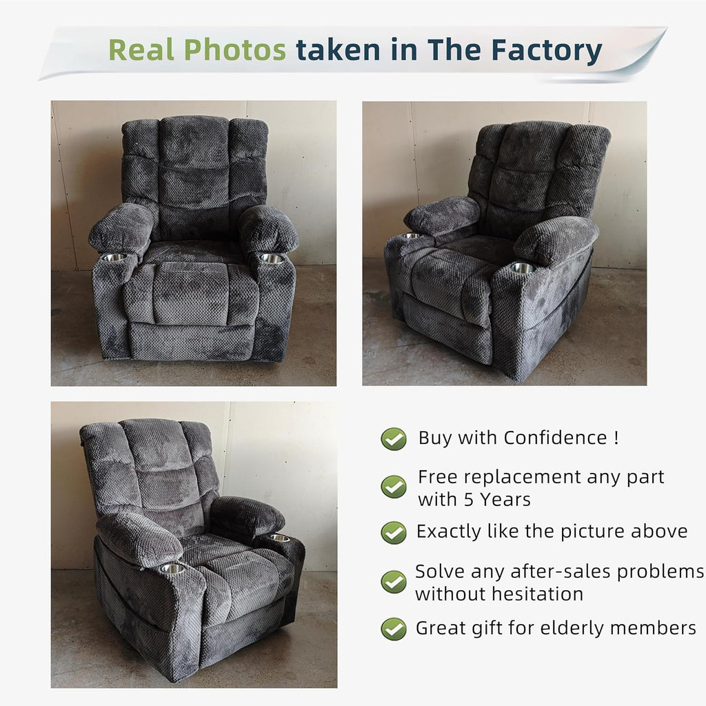 Power Lift Recliner Chair for Elderly, Velvet Recliner with Massage and Heat, Lazy Boy Power Recliner Lay Flat 160° Cup Holders for Living Room