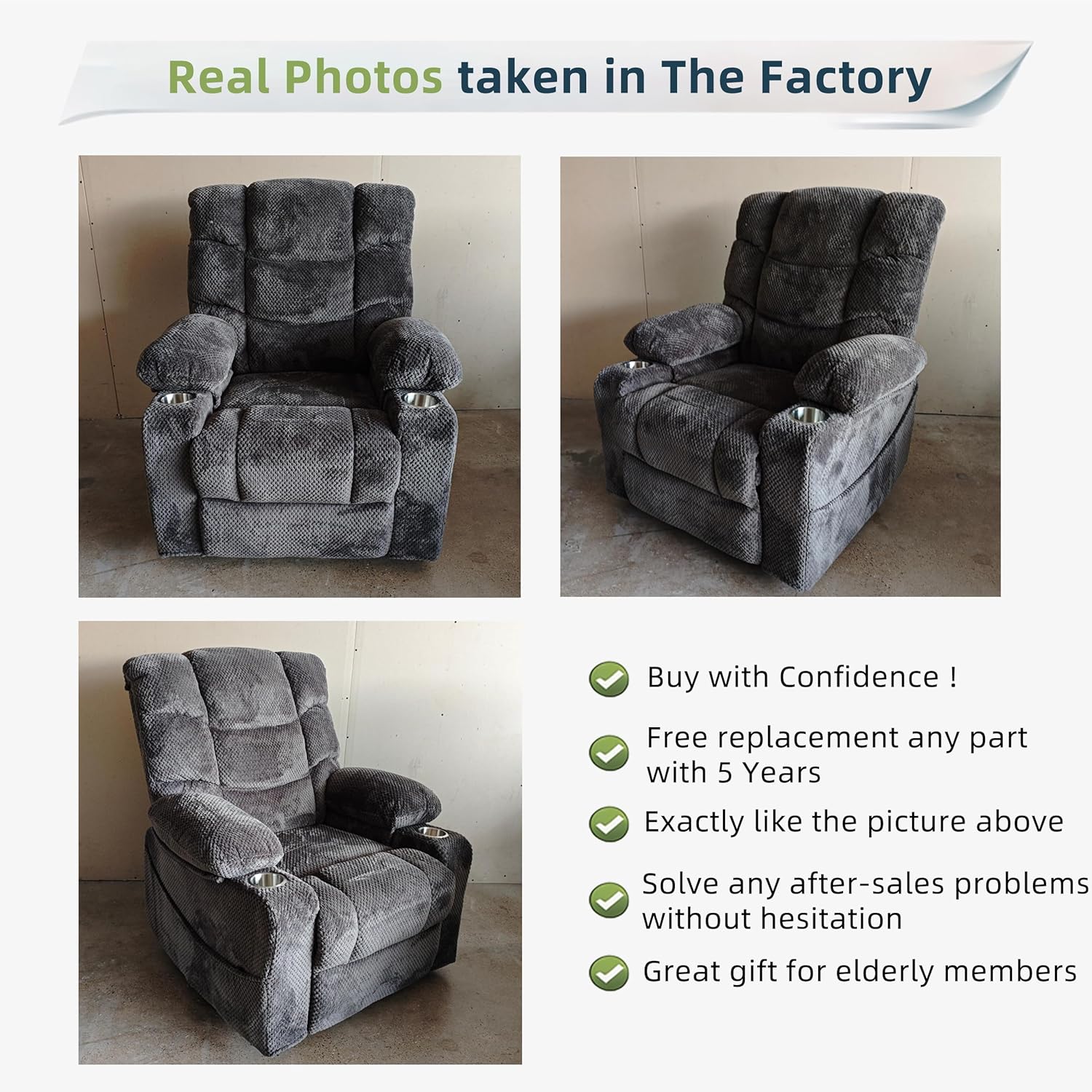 Power Lift Recliner Chair for Elderly, Velvet Recliner with Massage and Heat, Lazy Boy Power Recliner Lay Flat 160° Cup Holders for Living Room