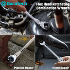 DURATECH 6-Piece Ratcheting Wrench Set with Open Flex-head, Metric Ratcheting Tubing Wrench Set, 10-17mm, 72-Tooth Gear, CR-V Steel, with Organizer Bag, Gifts for Men