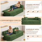 77" Convertible Sofa Bed, Modular Folding Futon Corduroy Floor Foam Compressed Loveseat Sleeper Sofa Couch, Pull Out Queen Size Couch Bed with 2 Pillows for Living Room Guest Room Studio, Dark Green