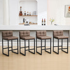 Counter Height Bar Stools Set of 4, Upholstered Barstools with Back, Bar Chairs with Thickened Metal Legs, PU Leather Counter Stools for Kitchen Island (Coffee Brown, 4Pcs 26" Counter Stools)