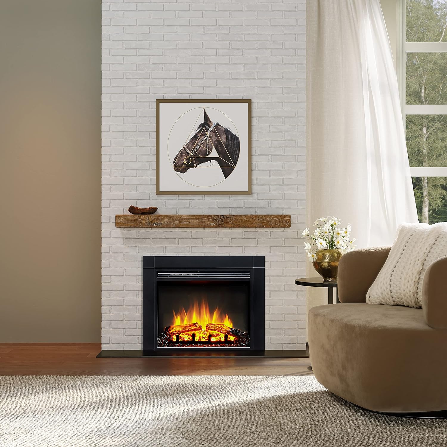 LegendFlame Jaden 28" W x 22" H (EF321) Electric Fireplace Insert with Front Trim Kit, Fire Crackling Sound, 750W/1500W Heater, Remote Control