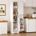 Function Home Tall Bathroom Storage Cabinet, 64" Slim Kitchen Pantry with Door Storage, Narrow Wood Freestanding Cabinets with Adjustable Shelves for Kitchen Living Room Dining Room, White