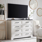 ACCOHOHO Farmhouse 8 Drawers Dresser Chests for Bedroom,52" Wide Wood Rustic Chest of Drawers with Metal Handle,Natural Texture,Drawer Organizer for Bedroom,Living Room,Hallway and Entryway,White
