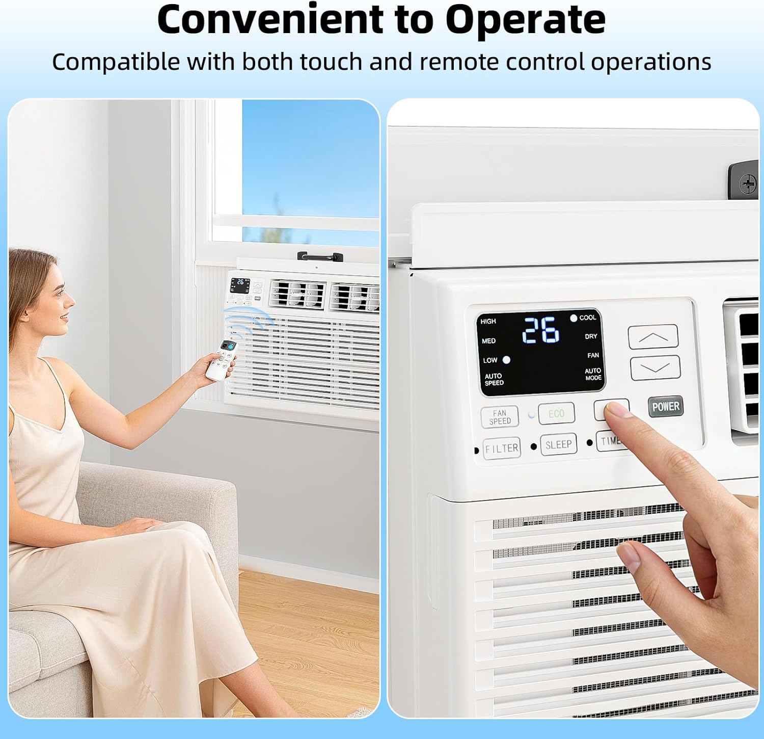 Antarctic Star 6,000 BTU Window Air Conditioner, Window AC Unit, Cools Rooms up to 250 Sq.Ft., 6 in 1 Modes Air Conditioner Window Unit with Remote Control, Easy to Install, Energy Saving, White