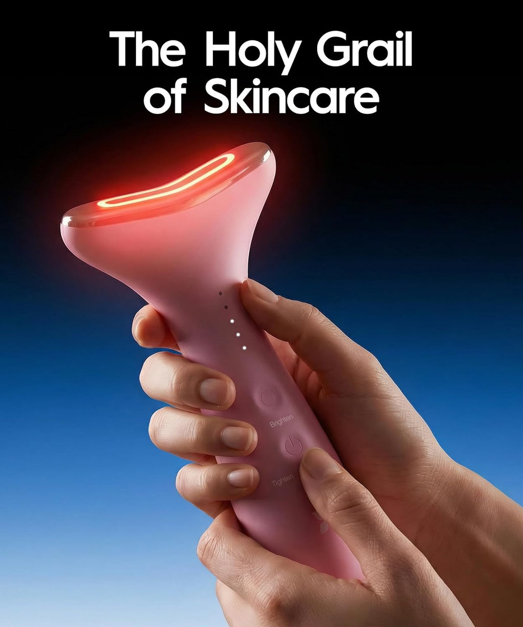 REVO Genie Facial Massager for Face and Neck, LED Face Lift Device with Heat & Vibration, Lymphatic Drainage Depuffing Tool, Red Blue Green Light Therapy for Skin Tightening & Skincare Absorption