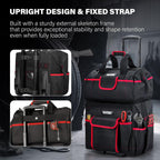 HAUTMEC 2-Piece Rolling Tool Bag Set, 15" Wheeled Tool Bag & Wide Mouth Tool Tote, Heavy-Duty Tool Storage Organizer with Durable Off-Road Wheel, Steel Telescoping Handle & Shoulder Strap – HT0288