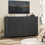 DICTAC Black Dresser for Bedroom with 10 Drawers, Large Chest of Drawers Storage Organizer, Long Dresser TV Stand with Power Outlets, Wide Dressers for Bedroom, Living Room 55.1" W x 32.3" H x 15.8" D