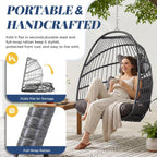BULEXYARD Hanging Egg Chair Without Stand 350lbs Capacity, Grey Wicker Swing Egg Chair with Dark Grey Cushion for Indoor/Outdoor Patio Porch Balcony, Foldable Hammock & Tree/Ceiling/Beam Mount