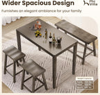 PHI VILLA Farmhouse Dining Table Set for 4 Small Space, Counter Height Table and Chairs with Bench, Rustic Solid Wood High Top Kitchen Table Set for Dining Room and Kitchen, Smoky Brown