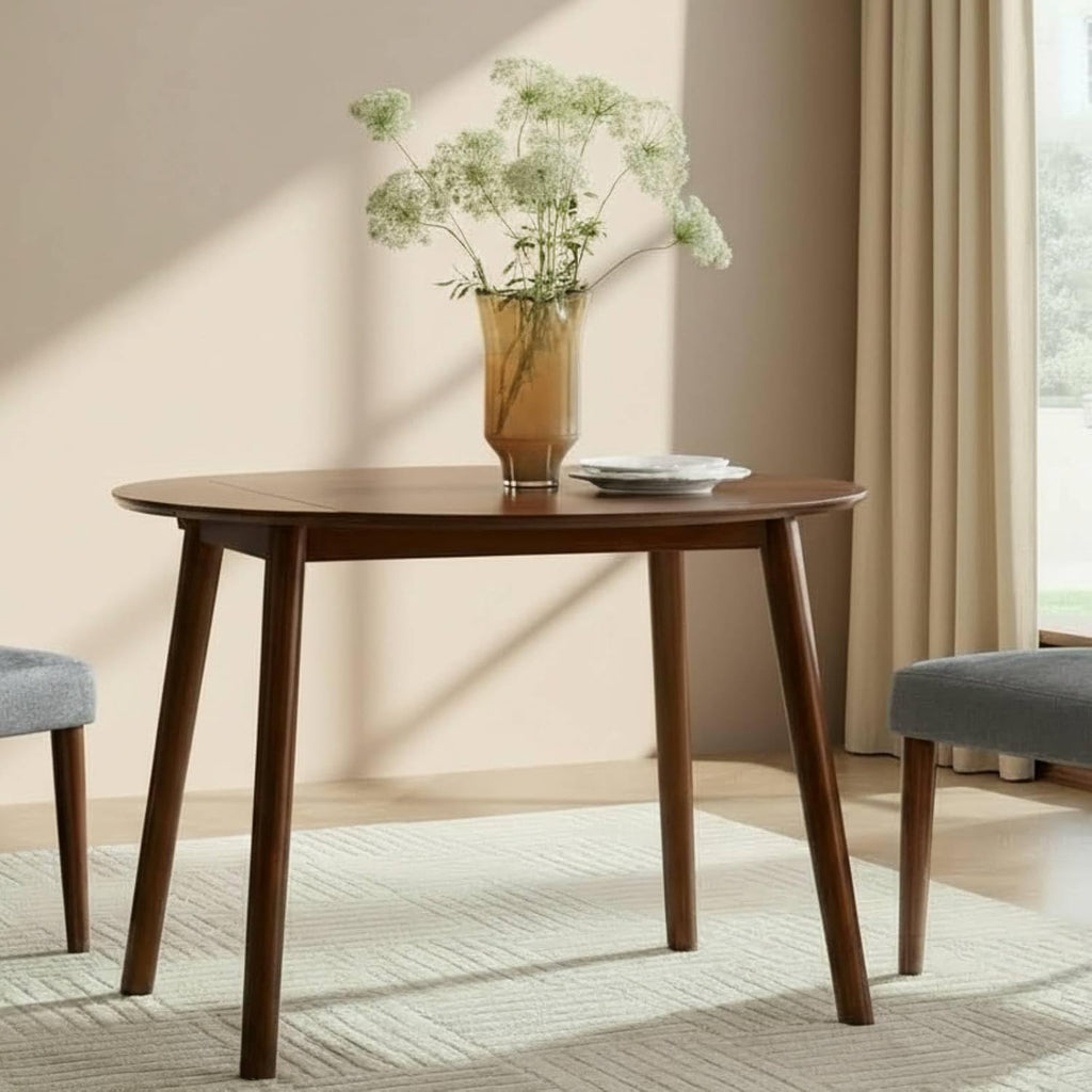 HULALA HOME Round Dining Table for 4, 42" Brown Wood Kitchen Table with Rubber Wooden Legs Small Circle Dinner Coffee Writing Table Space Saving Dinette for Dining Living Room - Acorn