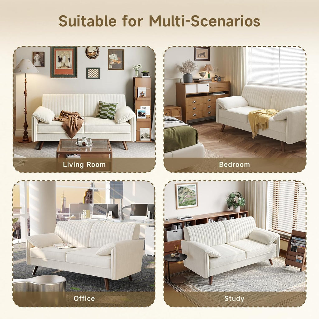ONBRILL 64.5" Loveseat Sofa, Chenille Loveseat Couch for Living Room, 23.2" Deep Seat Love Seat with Padded Arms, Comfy Modern Small Couches for Bedroom, Small Spaces, Dorms, Office, Beige