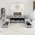 LLappuil 154" Oversized Modular Sectional Sofa with Storage 9 Seat U Shaped Sectional Couches for Living Room with Adjustable Arms Backs, Convertible to L Shape/U Shape/Sleeper Sofa, Grey Chenille