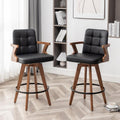 Black Bar Stools Set of 2, Kitchen Bar Stools 30” H,Modern Leather Bar Height Chairs with Back,Kitchen Island Chairs,Swivel Stools for Kitchen Island