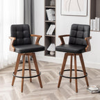 Black Bar Stools Set of 2, Kitchen Bar Stools 30” H,Modern Leather Bar Height Chairs with Back,Kitchen Island Chairs,Swivel Stools for Kitchen Island
