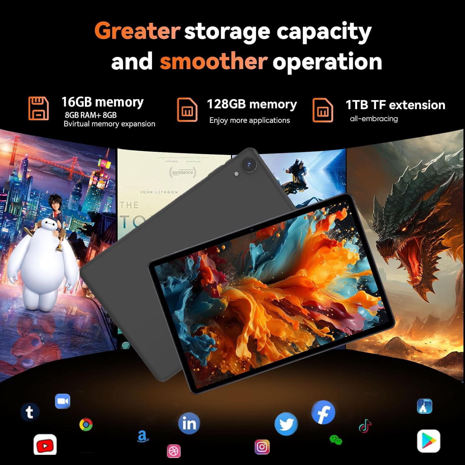 HUIHUANG Tablet 10 Inch Android 14 Tablet, 16GB RAM 128GB ROM, 1TB Expansion, Octa-core, Large Capacity Battery, 5MP + 8MP Dual Camera, 5G/2.4G WiFi, Bluetooth 5.0, GPS, Drop-Proof Case