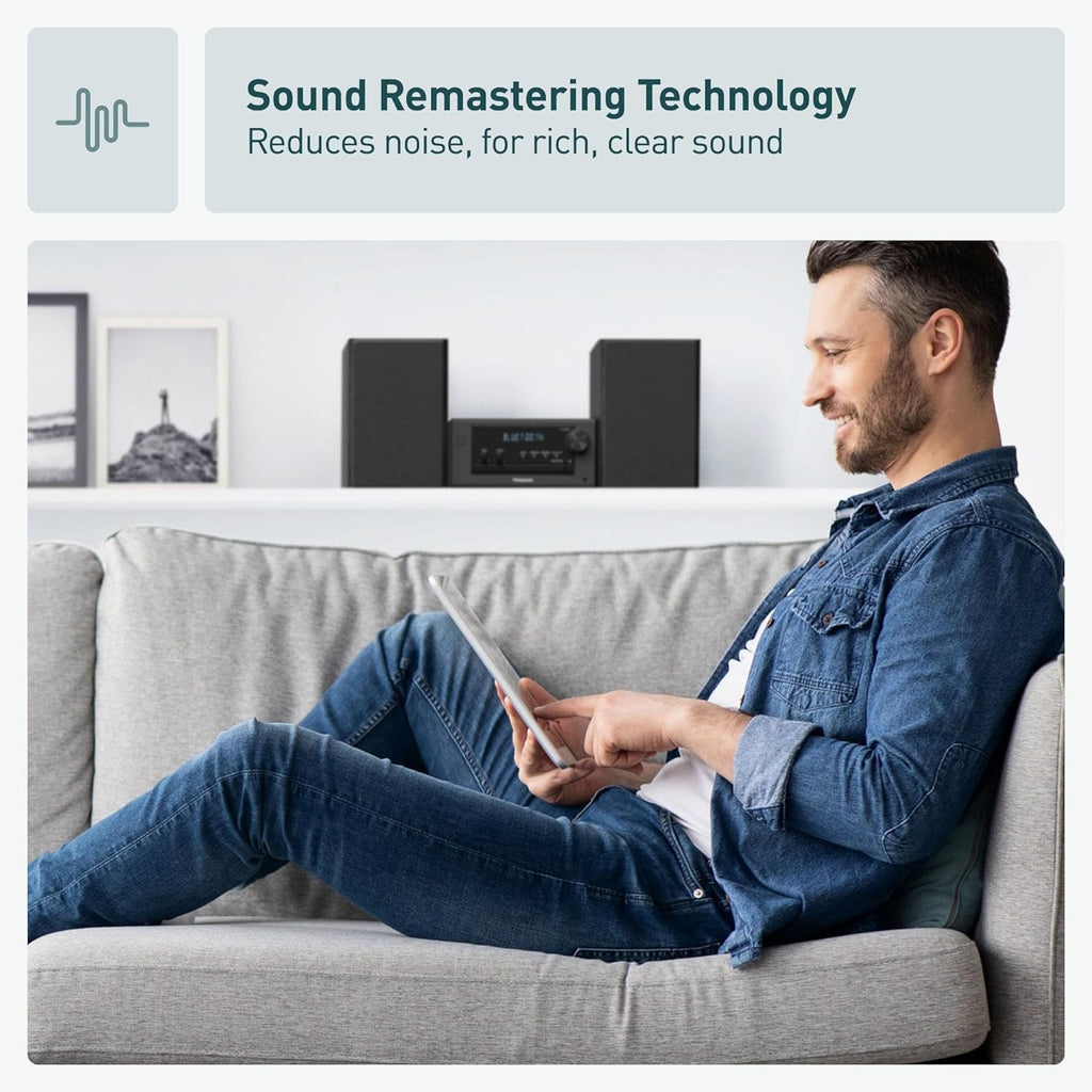 Panasonic Compact Stereo System with CD Player  Bluetooth  FM Radio and USB with Bass and Treble Control  80W Stereo System for Home with Remote Control - SC-PM700PP-K (Black)