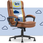 Serta Comfort Ergo Executive Office Chair, Ergonomic Mid-Back Design with Lumbar Support, Semi-Plush Double-Layer Seat Cushion, Padded Armrests, Swivel Metal Base, Bonded Leather, Cognac