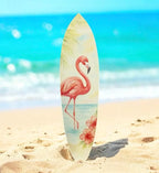 JennyGems Flamingo Surfboard Wall Art Tropical PVC Beach House Decor, Coastal Flamingo Sign for Porch or Patio, Outdoor Weatherproof, 3 Foot