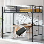 VINGLI 71 Inches Tall Loft Bed Twin Size with Flat Ladder Rung for Kids Teens Adults Heavy Duty Metal Single Bunk Bed Loft with Safety Guard Rails for Small Space, Black