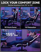 GTPLAYER Gaming Chair for Adults, Ergonomic Computer Gaming Chair with Footrest, Height Adjustable, 90-155° Recline & Removable Headrest Lumbar Support, Snow White