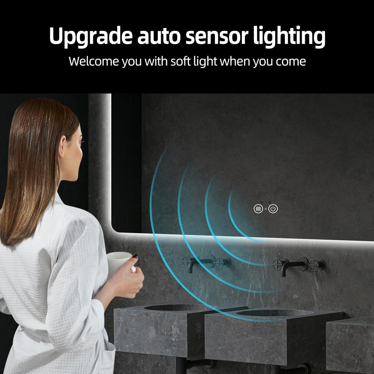 Backlit LED Bathroom Mirror, Infrared Motion Sensor Vanity Mirror with 3-Color Lights, Stepless Dimmable Wall Lighted Mirror with Anti-Fog, Memory, Rectangular (36" H x 36" W)