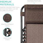 Best Choice Products Set of 2 Adjustable Steel Mesh Zero Gravity Lounge Chair Recliners w/Pillows and Cup Holder Trays - Brown