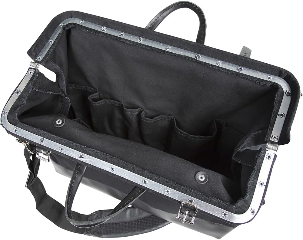 Klein Tools 510218SPBLK Tool Bag, Large 18-Inch Deluxe Canvas Tool Bag and Organizer with 13 Pockets and Shoulder Strap, Black
