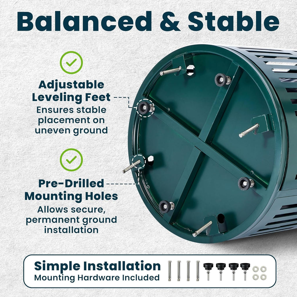 Alpine 40 Gallon Commercial Outdoor Trash Can with Lid, Weather Resistant, Locking Steel Waste Receptacle with Pull-Out Liner, Heavy Duty Galvanized Garbage Bin for Parks, Schools, City Streets- Green