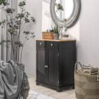 HOMCOM Sideboard Buffet Cabinet with Solid Wood Countertop, Modern Kitchen Storage Cabinet, Coffee Bar Cabinet with 2 Drawers, Doors and Adjustable Shelf, Distressed Black