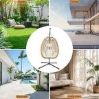 Hanging Egg Chair with Stand & Cushions - All-Weather Rattan Swing Chair for Patio, Balcony, Garden (Modern Boho Design, Ready-to-Use Indoor Outdoor)-Beige