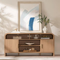 TV Stand for TVs Up to 65'' - Unique Curved Profile, FSC-Certified Wooden Board Entertainment Center with Adjustable Shelves and Storage Cabinet Modern Media Console for Living Room