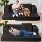 Futon Sofa Bed with Pillow, 3-in-1 Sleeper Sofa Bed with Removable Cover, Convertible Floor Sofa Bed, No Assembly Boneless Couch for Living Room, Bedroom