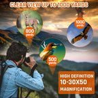 10-30x50 Zoom Binoculars for Adults  High Powered Military Binoculars for Bird Watching Traveling Hunting Concerts with Large View BAK4 FMC Lens Clear Low Light Vision at Night