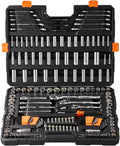 VEVOR Mechanics Tool Set, 205 Pcs SAE and Metric Sockets, 1/4" 3/8" 1/2" Drive Deep and Standard Sockets, Chrome Vanadium Steel, Polyethylene
