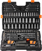 VEVOR Mechanics Tool Set, 205 Pcs SAE and Metric Sockets, 1/4" 3/8" 1/2" Drive Deep and Standard Sockets, Chrome Vanadium Steel, Polyethylene
