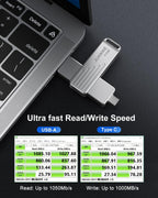 JUANWE 512GB USB C Flash Drive up to 1000MB/s USB Drive with USB C and USB A Swivel Thumb Drive USB 3.2 Gen 2 Jump Drive Compatible with iPhone 15 and Above, Android, Mac, Car Audio, Game Console
