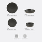 Gibson Elite Overbrook 16-Piece Pottery Clay Stoneware Dinnerware Set – Black Reactive Glaze, Stackable Plates and Bowls W/Pasta Bowl, Service for 4 – Microwave & Dishwasher Safe
