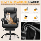 Office Chair, Executive Big and Tall Leather Desk Chairs with Footrest, Ergonomic Breathable Computer Chair with Adjustable High Back, Lumbar Support Swivel PC Chairs with Rocking Function