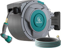 100 ft x 5/8" Retractable Garden Hose Reel  Heavy Duty Water Hose Reel Wall Mounted  Any Length Lock  180°Swivel  Water Hose with 10-Function Nozzle for Cleaning  Watering (Green)