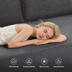 97inch Boneless L-Shaped Sectional Sofa with Throw Pillow & Side Pockets- No Assembly Compressed Modular Couch, Memory Foam, Deep Seat for Living Room, Bedroom, Apartment Grey Left